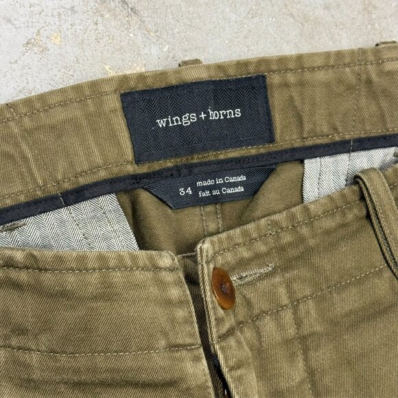 Wings+Horns Twill Pants Cotton Canvas Chinos Made in Canada Brown 36x30 - Picture 3 of 10